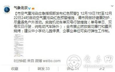 北京市发布空气重污染红色预警 限号、禁鞭、停课进行时
